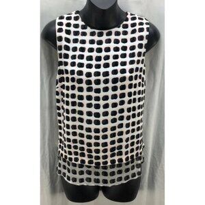Kate Spade Top Small Black White Geo Crew Neck Sleeveless Work Womens 1288